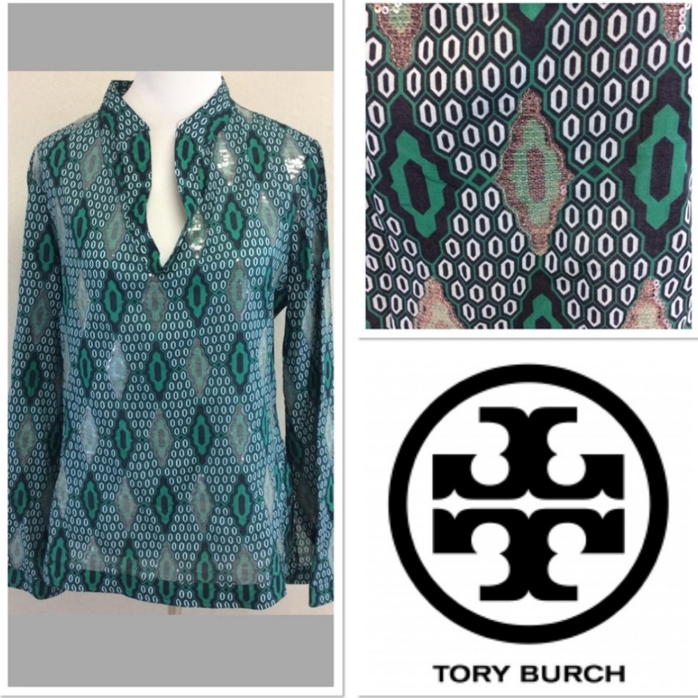 《 Tory Burch 》Geometric Sequin Tunic